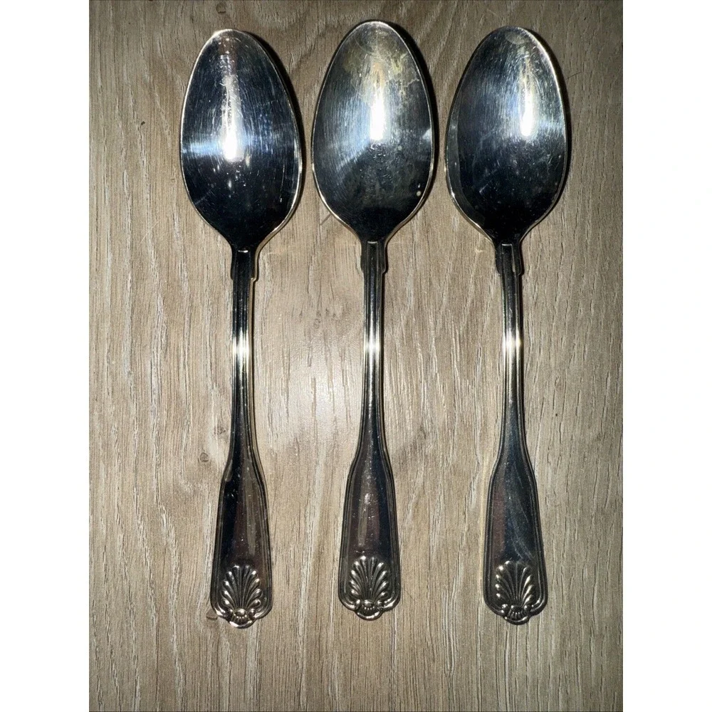 3 Vintage Teaspoons COVENTRY SHELL Retroneu Silverplate flatware‎